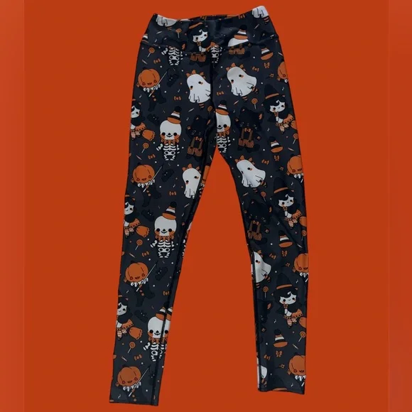 Halloween themed leggings ghost, black kitty, witch, skeleton, and candy - Picture 3 of 3